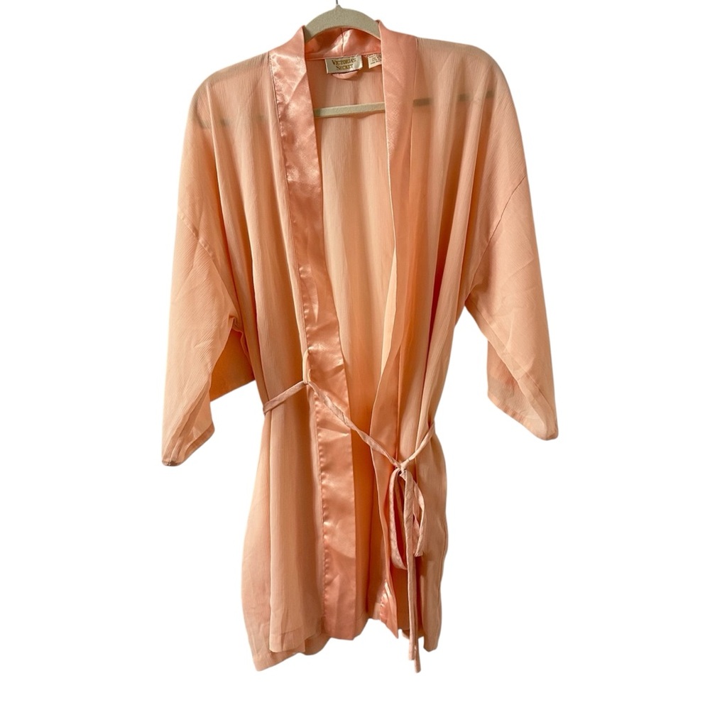 Vtg Victoria’s Secret Gold Label Peach Pink Satin Women's Kimono Robe OSFA